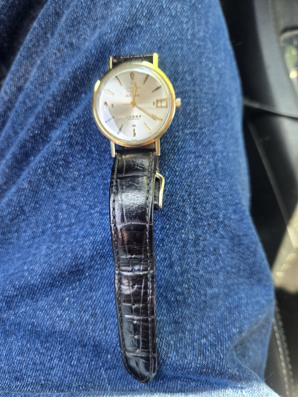 Longines Admiral 5 Star Automatic 14k Gold Bezel Watch Works